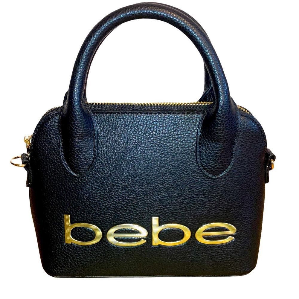 Smaller size bebe brand black and gold pebbles leather bag for makeup or carry